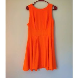 Gianni Bini Neon Orange Skater Dress with pleats